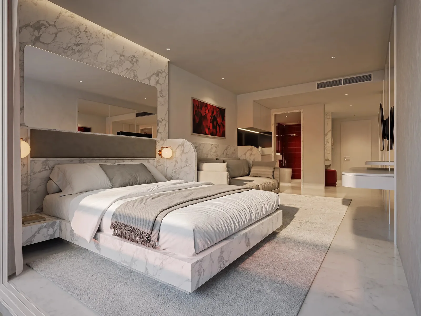 Aménagement intérieur présenté pour l’hôtel D — perspective du promoteur Nebu